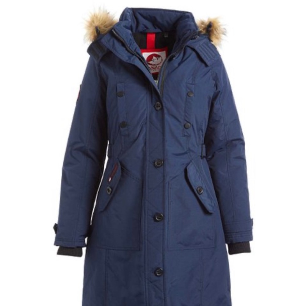 Navy Faux-Fur Trim Long Parka